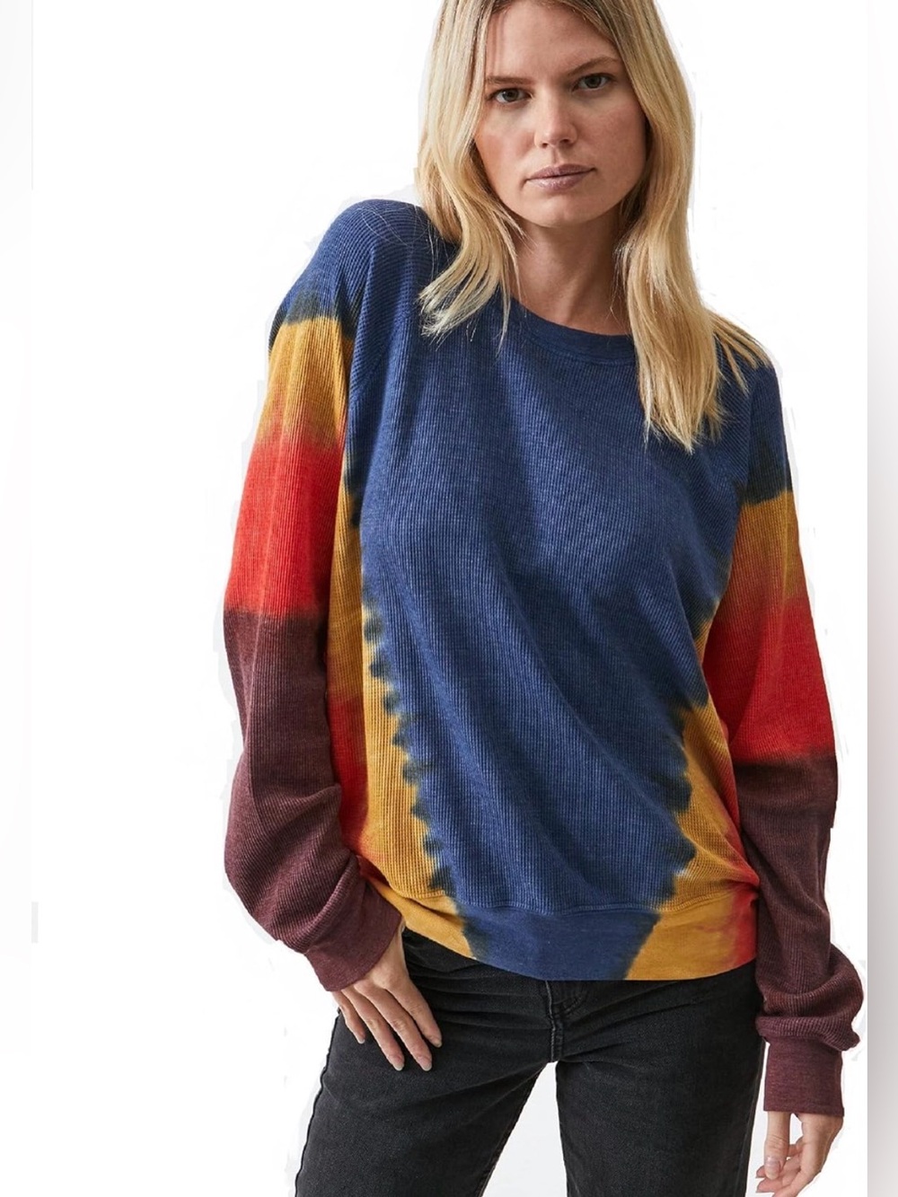 Michael Stars Mira Raglan Thermal Pullover Rainbow Tie Dye Size Medium M